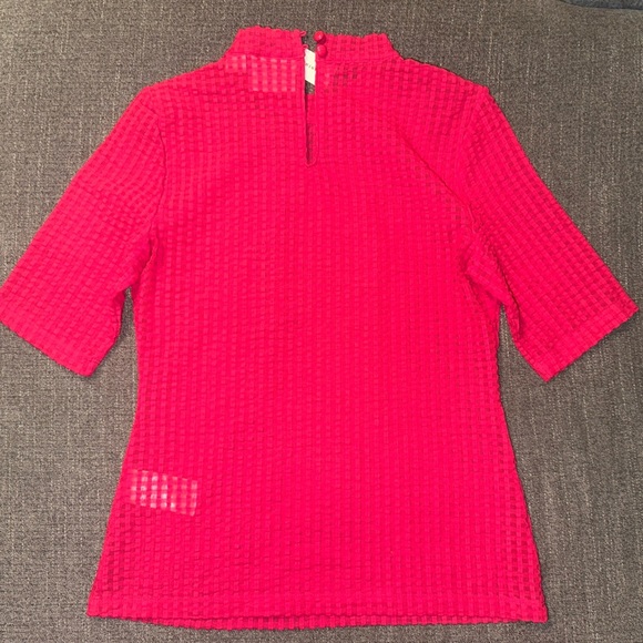 NWT Maeve Anthropologie Sz S Pink Sheer Mesh Mock Neck Short Sleeve Blouse Women - Picture 2 of 7
